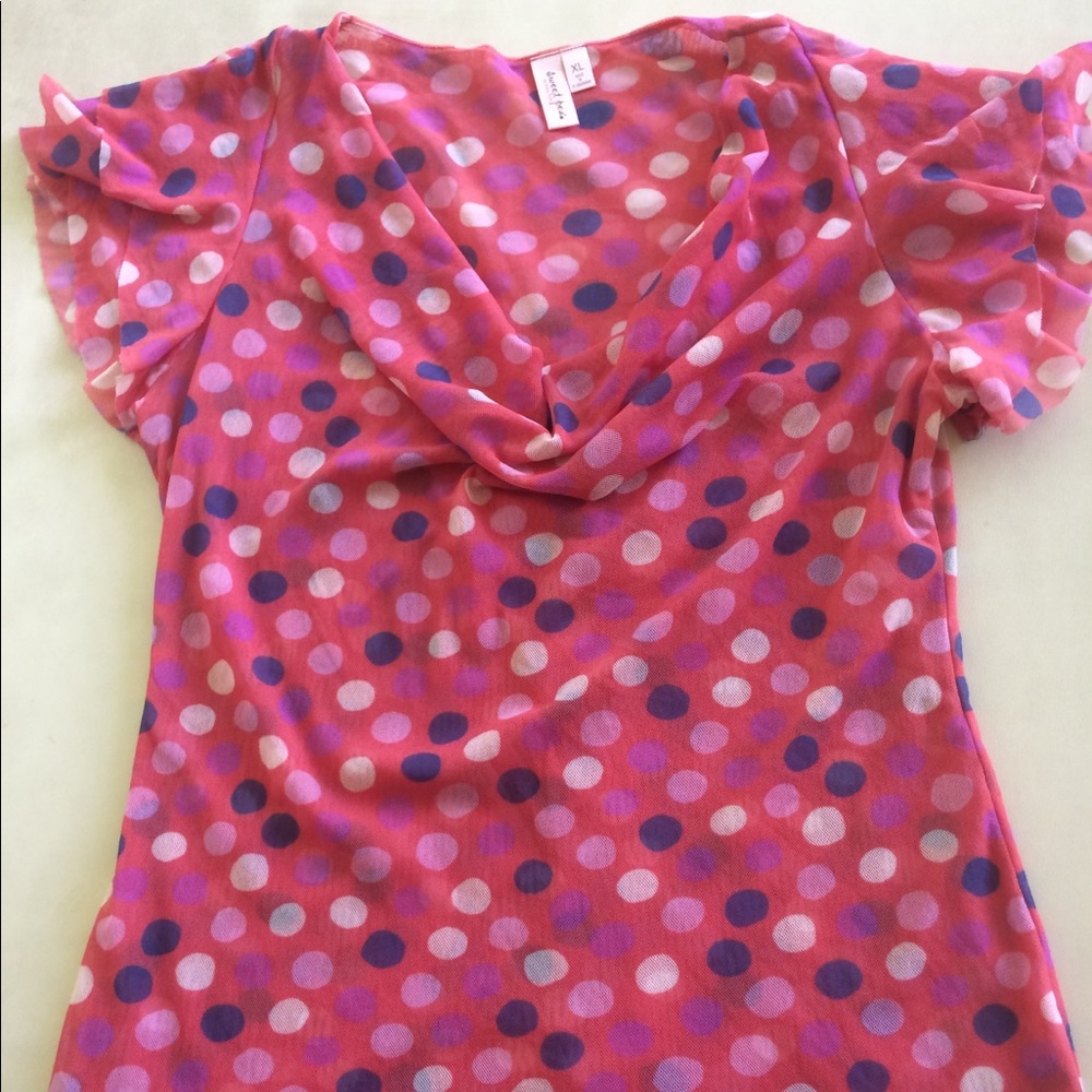 Pink polka dot top with ruffle sleeves